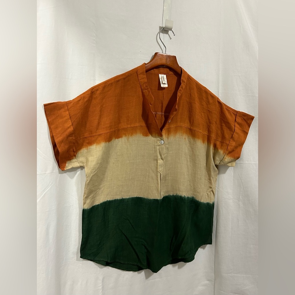 Maaesa - Orange, Beige & Green Color-Block Top - Picture 2 of 12